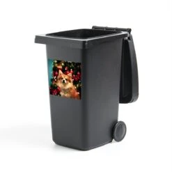 Autocollant De Conteneur Pomeranian - Chien Pendant Noël Autocollant De Poubelle - 40x40 Cm - Autocollant De Poubelle à Roulettes - Autocollant De Conteneur Résistant Aux Intempéries