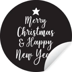 Noël Citation Joyeux Noël Et Happy Année Sur Fond Noir Autocollant Papier Peint Cercle Mur - ⌀ 120 Cm - Peinture Ronde - Cercle De Papier Peint - Cercle De Mur - Cercle Vivant - Auto-adhésif Découpe Et Rond