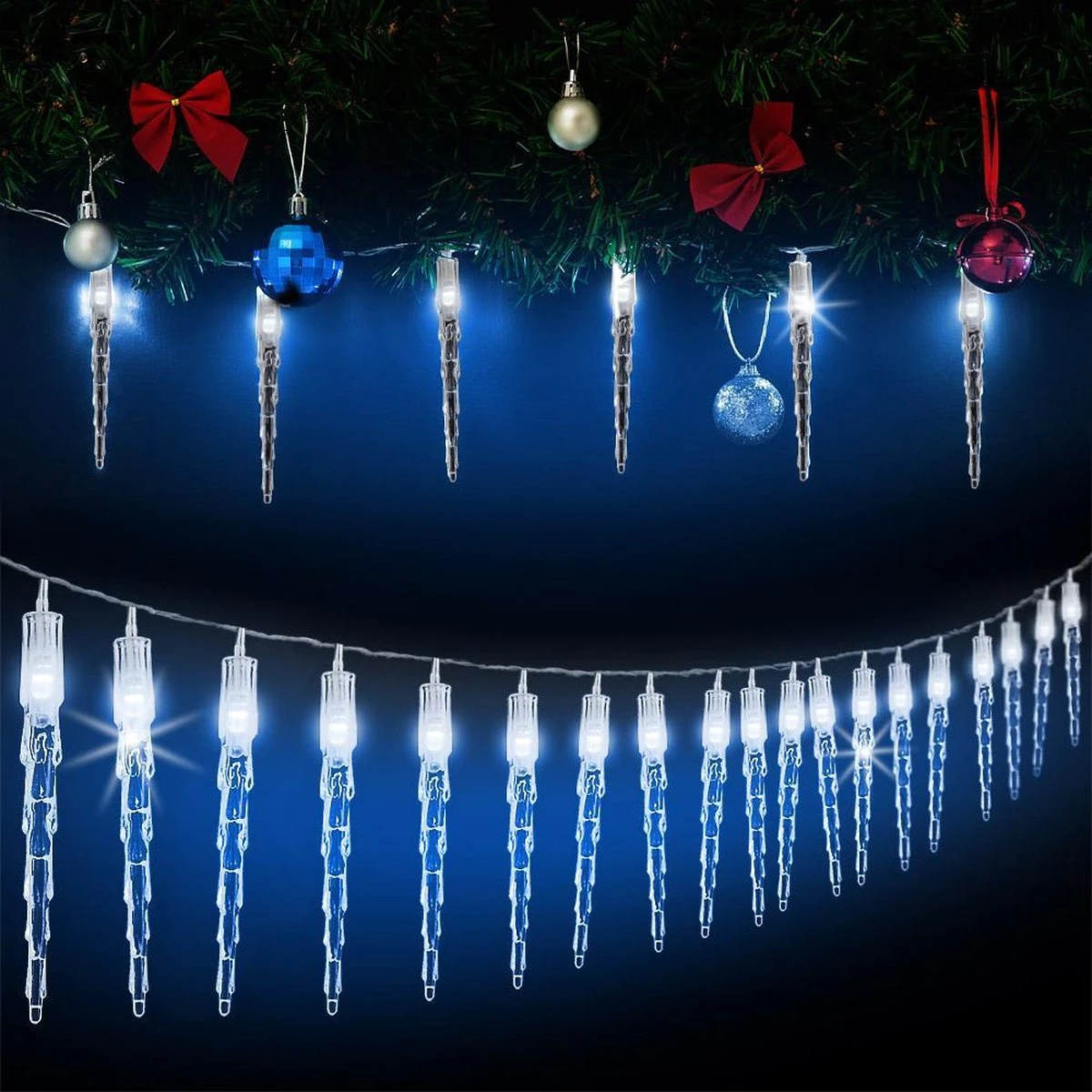 Éclairage De Noël Lumineuse LED Guirlande De Noël Bleu Glaçon, Guirlande Pour Intérieur Et Extérieur, Glaçon, Bleu 6 Éclairage De Noël Lumineuse LED Guirlande De Noël Bleu Glaçon, Guirlande Pour Intérieur Et Extérieur, Glaçon, Bleu – Image 4