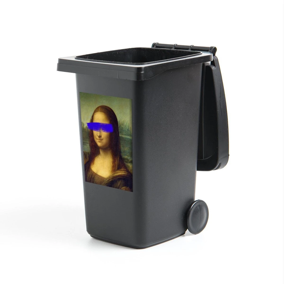 Autocollant De Conteneur Vieux MaîtresIllustrations De Noël - Mona Lisa Par Le Vieux Maître Leonardo De Vinci Avec Coup De Pinceau Bleu 3 Autocollant De Conteneur Vieux MaîtresIllustrations De Noël - Mona Lisa Par Le Vieux Maître Leonardo De Vinci Avec Coup De Pinceau Bleu