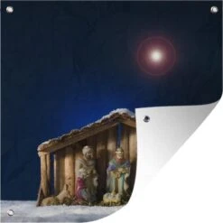 Crèche De Noël Sous Une étoile Lumineuse Affiche De Jardin En Vrac 100x100 Cm - Toile De Jardin / Toile D'extérieur / Peintures Pour L'extérieur (décoration De Jardin)