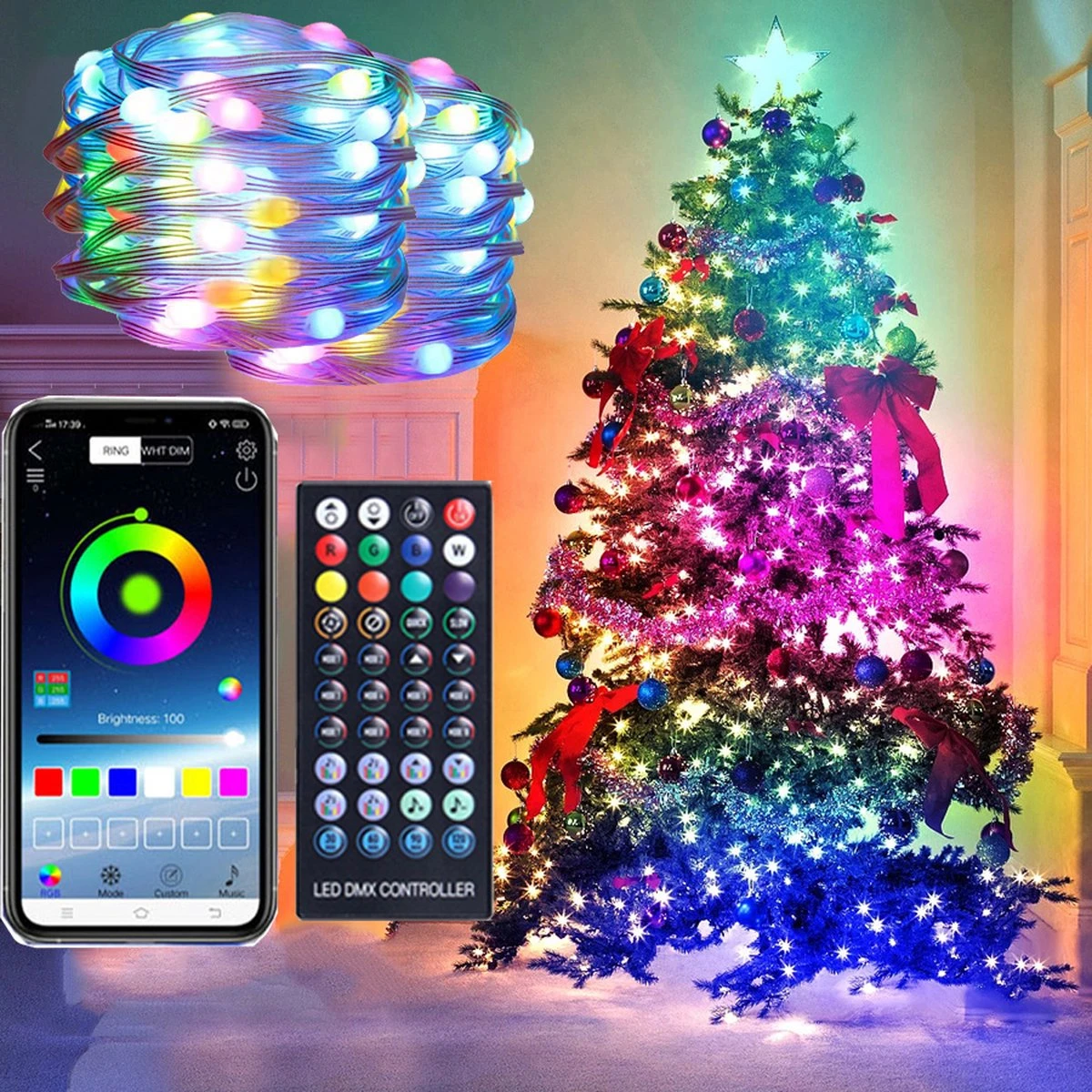 XLight - Éclairage De Noël RVB De 20 Mètres - Télécommande Incluse - Bluetooth Et Application 5 XLight - Éclairage De Noël RVB De 20 Mètres - Télécommande Incluse - Bluetooth Et Application – Image 3