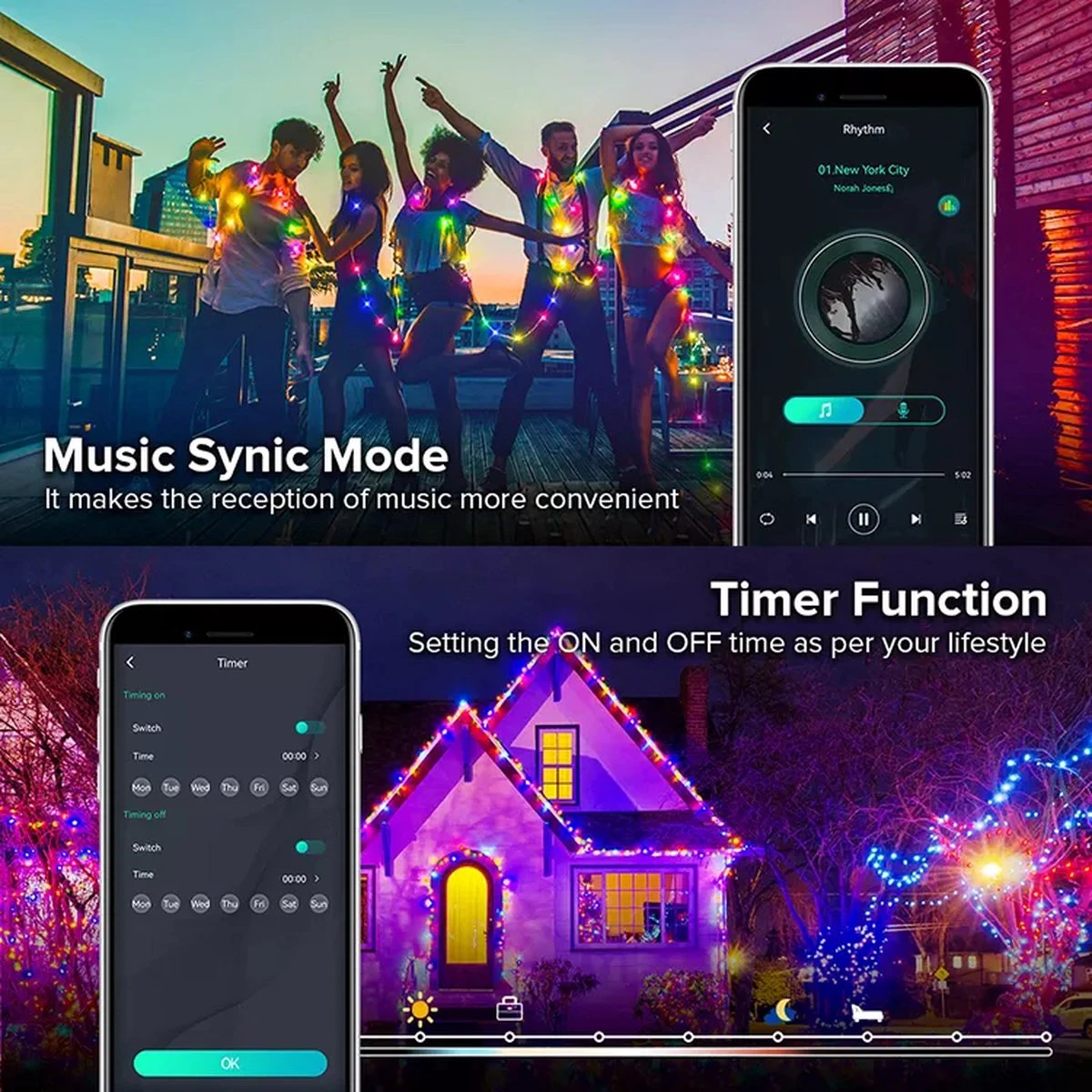 XLight - Éclairage De Noël RVB De 20 Mètres - Télécommande Incluse - Bluetooth Et Application 9 XLight - Éclairage De Noël RVB De 20 Mètres - Télécommande Incluse - Bluetooth Et Application – Image 7