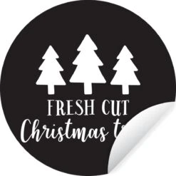 Citation De Noël Frais Coupé Les Arbres De Noël Contre Un Autocollant Fond Noir Cercle Mur Papier Peint - 100x100 Cm - Peinture Ronde - Cercle De Papier Peint - Cercle De Mur - Cercle Vivant - Auto-adhésifs Et Coupe Ronde
