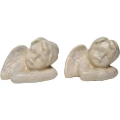Ange Décoratif - Crème - Noël Anglais - Céramique - 10 X 6 X 8 Cm - Set De 2