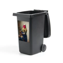 Autocollant De Conteneur Vieux MaîtresIllustrations De Noël - Het Melkmeisje Par Le Vieux Maître Johannes Vermeer Avec Une Goutte De Peinture Rose