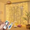 String - Rideau LED , Rideau Lumineux LED 3 * 3M Avec Télécommande 8 Modes, Guirlande Lumineuse LED étanche Pour Fête De Mariage, Décoration De Chambre De Jardin De Noël ( Wit Chaud) -Jingle Bells Boutique 1200x1200 465