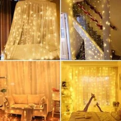 String - Rideau LED , Rideau Lumineux LED 3 * 3M Avec Télécommande 8 Modes, Guirlande Lumineuse LED étanche Pour Fête De Mariage, Décoration De Chambre De Jardin De Noël ( Wit Chaud) -Jingle Bells Boutique 1200x1200 469