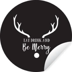Citation Eat Drink And Be Merry Décoration Murale Noël Blanc Sur Noir Sticker Mural Cercle Mural - 100x100 Cm - Peinture Ronde - Cercle Papier Peint - Cercle Mural - Cercle Vivant - Autocollant Et Découpe Ronde