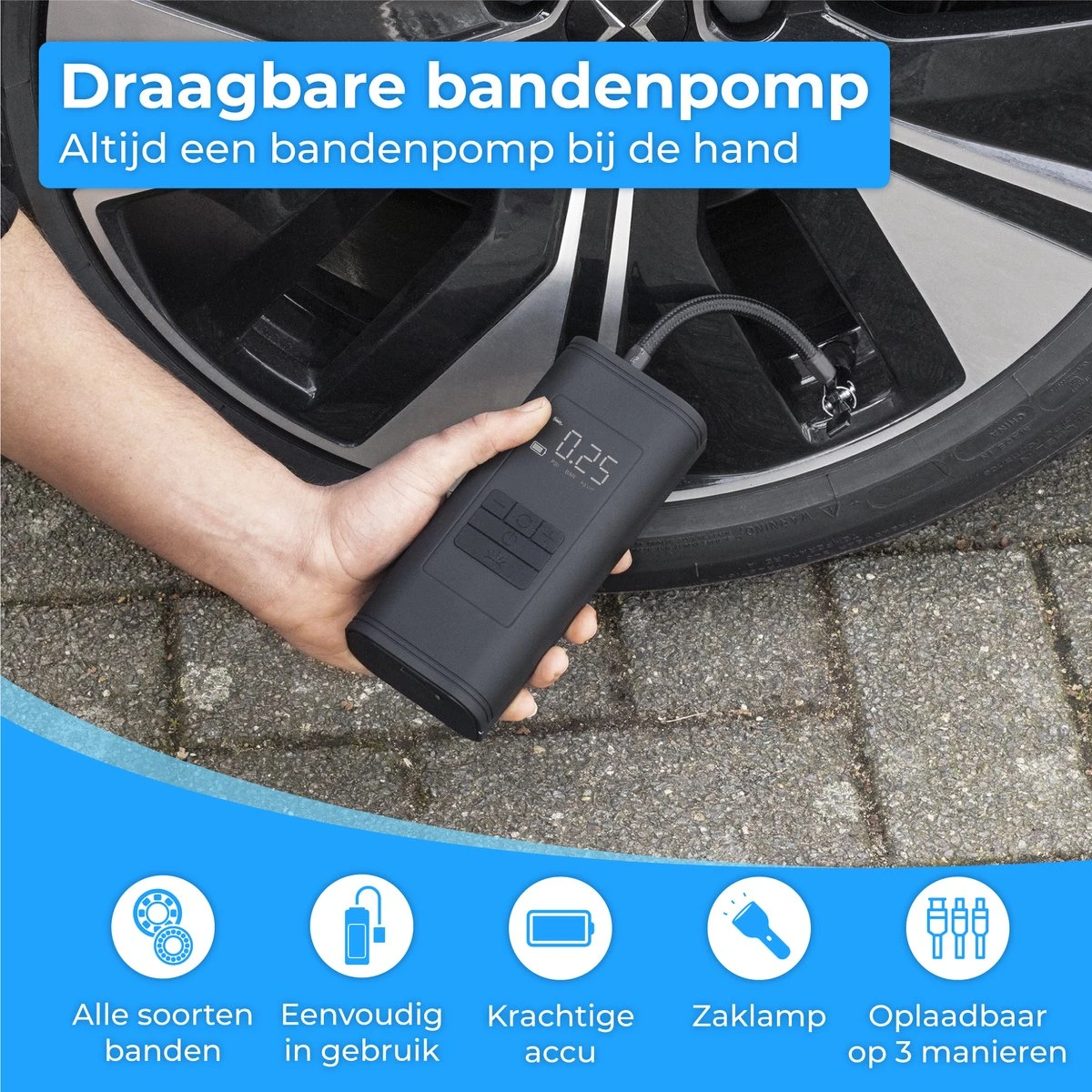 Nuvance - Pompe à Vélo électrique - Pompe à Pneu Portable Pour Vélo à Voiture - Pompe à Ballon - Électrique - Compresseur D'air - Cadeaux De Noël 5 Nuvance - Pompe à Vélo électrique - Pompe à Pneu Portable Pour Vélo à Voiture - Pompe à Ballon - Électrique - Compresseur D'air - Cadeaux De Noël – Image 3