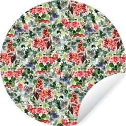 WallCircle - Stickers Muraux - Cercle Papier Peint - Aquarelle - Noël - Gui - 140x140 Cm - Cercle Mural - Auto Adhésif - Autocollant Rond Papier Peint