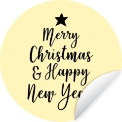 Noël Citation Joyeux Noël Et Happy Année Sur Fond Jaune Autocollant Papier Peint Cercle Mur - 50x50 Cm - Peinture Ronde - Cercle De Papier Peint - Cercle De Mur - Cercle Vivant - Auto-adhésif Découpe Et Rond