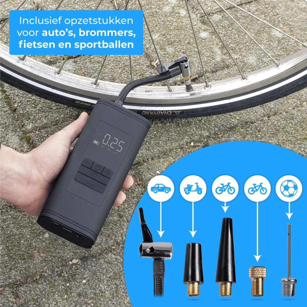 Nuvance - Pompe à Vélo électrique - Pompe à Pneu Portable Pour Vélo à Voiture - Pompe à Ballon - Électrique - Compresseur D'air - Cadeaux De Noël 6 Nuvance - Pompe à Vélo électrique - Pompe à Pneu Portable Pour Vélo à Voiture - Pompe à Ballon - Électrique - Compresseur D'air - Cadeaux De Noël – Image 4