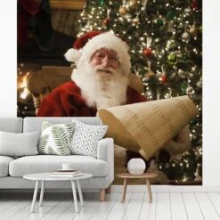 Papier Peint Photo Peint Photo Vinyle - Père Noël Vérifie Son Cadre Largeur 280 Cm X Hauteur 280 Cm - Tirage Photo Sur Papier Peint (disponible En 7 Tailles) -Jingle Bells Boutique 1200x1200 92