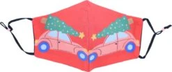Masque Facial Lavable - Ajustable - 100% Katoen - Rouge - Voiture - Sapin De Noël