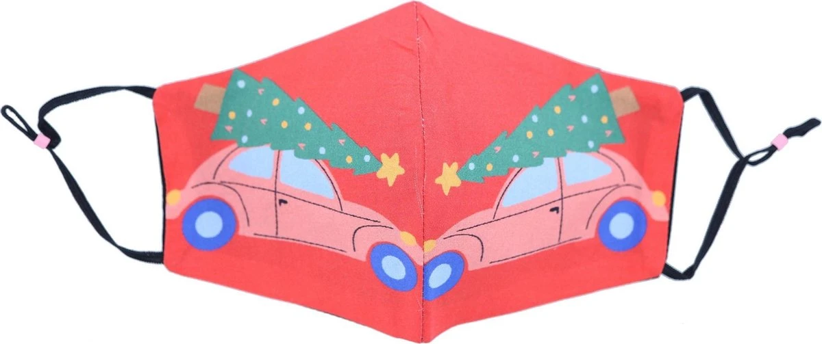 Masque Facial Lavable - Ajustable - 100% Katoen - Rouge - Voiture - Sapin De Noël 3 Masque Facial Lavable - Ajustable - 100% Katoen - Rouge - Voiture - Sapin De Noël
