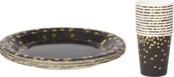 Assiettes De Noël Et Du Nouvel An - Zwart / Goud - Carton - 18 Cm - Gâteau - Fête - Pâtisserie - Oliebol - Assiettes à Pâtisserie - Assiette à Pâtisserie - Fête - Fête