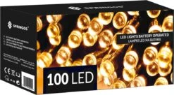 Lumières De Éclairage De Noël Springos | 10.5m | Batterie | 100 LED | Blanc Chaud -Jingle Bells Boutique 1200x662 1