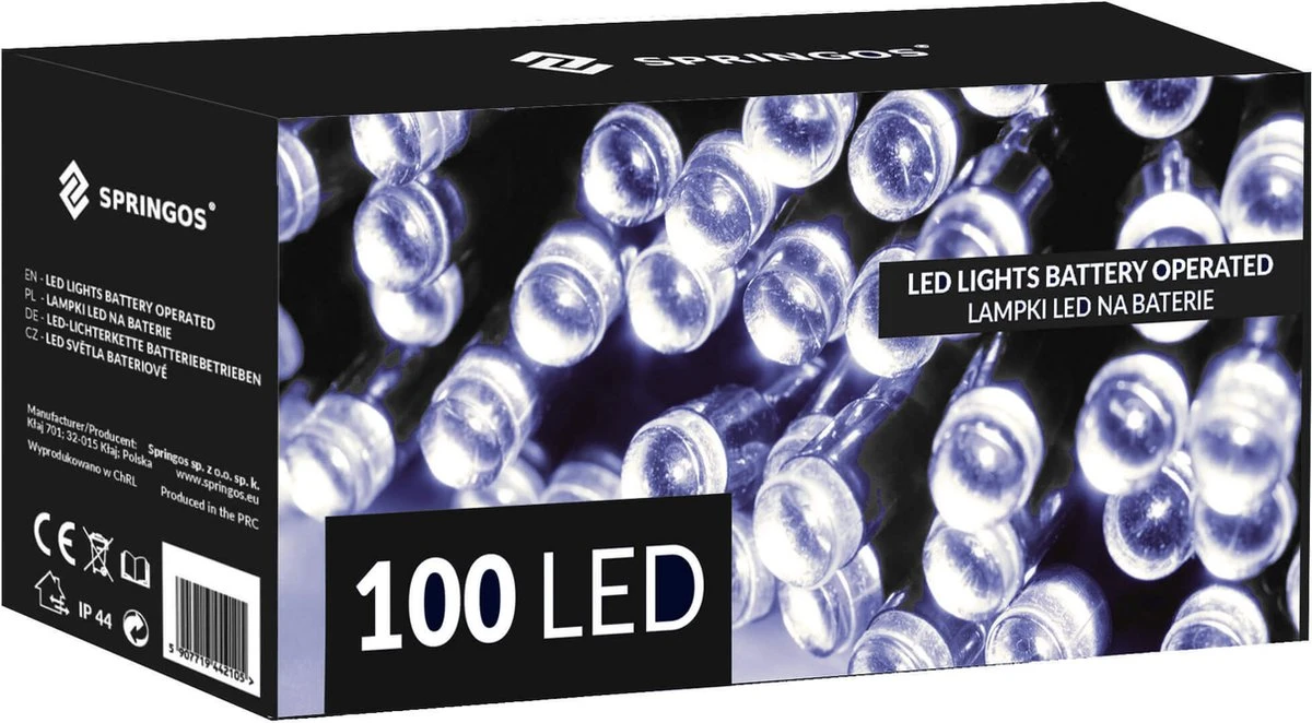 Lumières De Éclairage De Noël Springos | 10.5m | Batterie | Télécommande | 100 LED | Blanc Froid 9 Lumières De Éclairage De Noël Springos | 10.5m | Batterie | Télécommande | 100 LED | Blanc Froid – Image 7