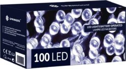 Lumières De Éclairage De Noël Springos | 10.5m | Batterie | 100 LED | Blanc Froid -Jingle Bells Boutique 1200x662 4