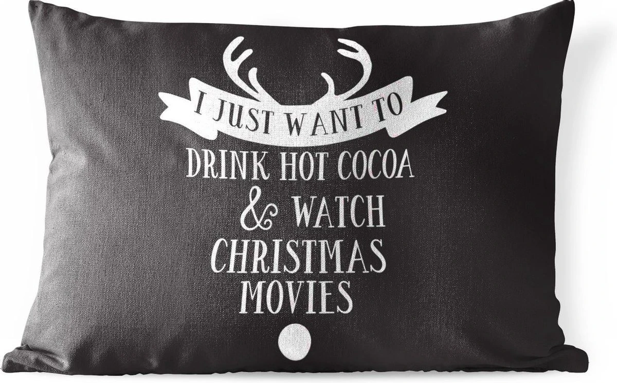Coussins D'extérieur - Jardin - Citation De Noël Je Veux Juste Boire Du Chocolat Chaud Sur Fond Noir - 60x40 Cm 3 Coussins D'extérieur - Jardin - Citation De Noël Je Veux Juste Boire Du Chocolat Chaud Sur Fond Noir - 60x40 Cm