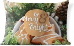 Coussins D'extérieur - Jardin - Citation Pour La Maison Pendant Noël 'Soyez Joyeux Et Lumineux' Sur Fond De Biscuits De Noël - 60x40 Cm