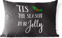 Coussins D'extérieur - Jardin - Citation De Noël C'est La Saison Pour être Joyeux Avec Un Fond Noir - 50x30 Cm