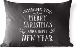 Coussins D'extérieur - Jardin - Citation De Noël Je Vous Souhaite Un Joyeux Noël Sur Fond Noir - 60x40 Cm