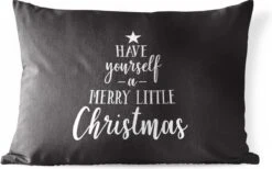 Coussins D'extérieur - Jardin - Citation Noël Passez Un Joyeux Petit Noël Sur Fond Noir - 50x30 Cm