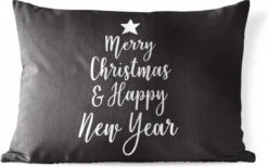 Coussins D' Extérieur - Jardin - Citation De Noël Joyeux Noël Et Happy Année Avec Un Fond Noir - 50x30 Cm