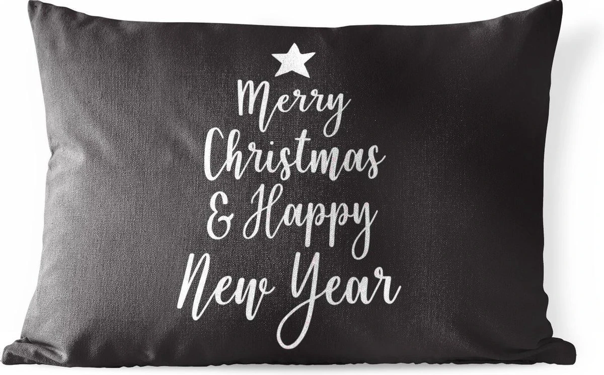 Coussins D' Extérieur - Jardin - Citation De Noël Joyeux Noël Et Happy Année Avec Un Fond Noir - 50x30 Cm 3 Coussins D' Extérieur - Jardin - Citation De Noël Joyeux Noël Et Happy Année Avec Un Fond Noir - 50x30 Cm