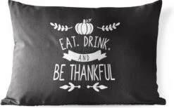 Coussins D'extérieur - Jardin - Quote Eat, Drink And Be Thankful Décoration Murale Noël Noir - 50x30 Cm