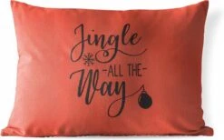 Coussins D'extérieur - Jardin - Citation De Noël Jingle Tout Le Chemin Avec Un Fond Rouge - 60x40 Cm