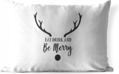 Coussins D'extérieur - Jardin - Citation Mangez, Buvez Et Soyez Joyeux Décoration Murale Noël Blanc - 50x30 Cm