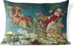 Coussins D'extérieur - Jardin - Père Noël Vintage Avec Traîneau Volant - 60x40 Cm