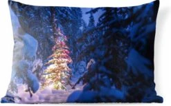 Coussins D'extérieur - Jardin - Un Sapin De Noël Dans La Forêt Enneigée - 50x30 Cm