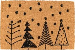 Paillasson - Paillasson - Tapis De Noël - 60cm X 40cm X 1.5cm (LxlxH) - Marron Avec Des Sapins De Noël Et Des étoiles