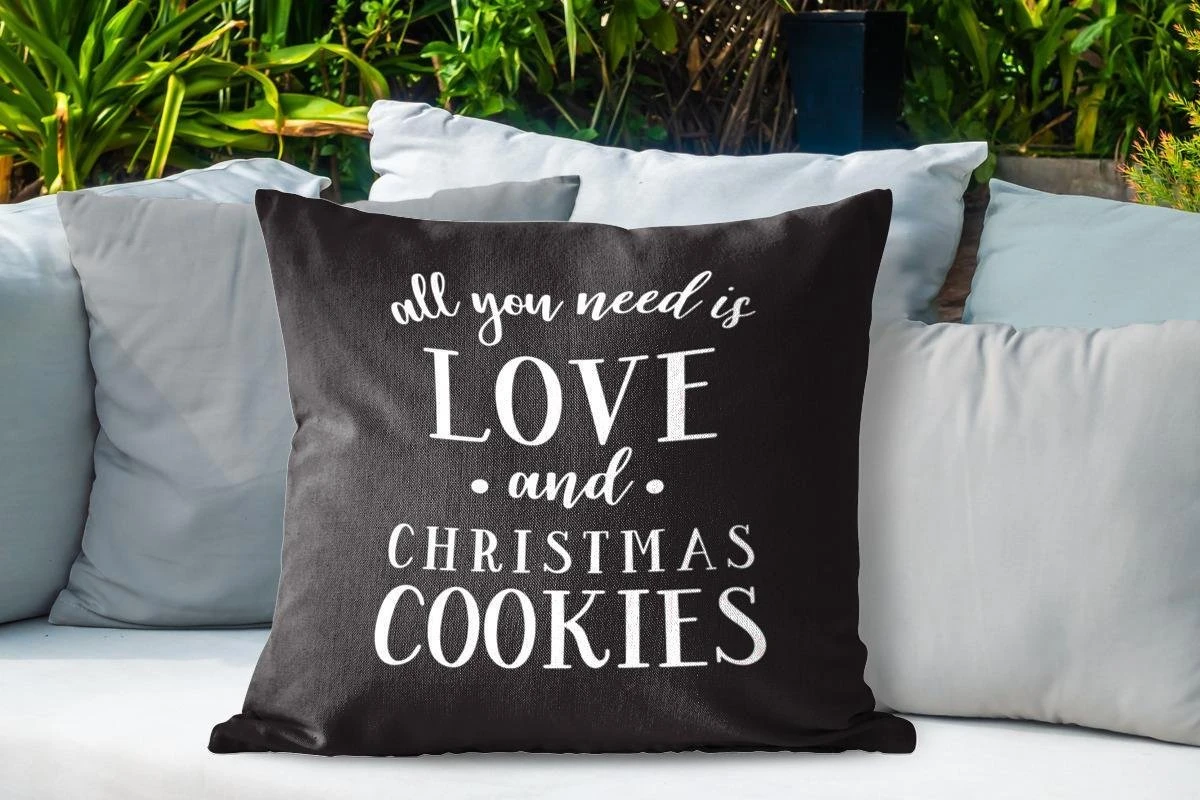 Coussins D'extérieur - Jardin - Citation All You Need Is Love And Christmas Cookies Décoration De Noël Noir - 60x60 Cm 6 Coussins D'extérieur - Jardin - Citation All You Need Is Love And Christmas Cookies Décoration De Noël Noir - 60x60 Cm – Image 4