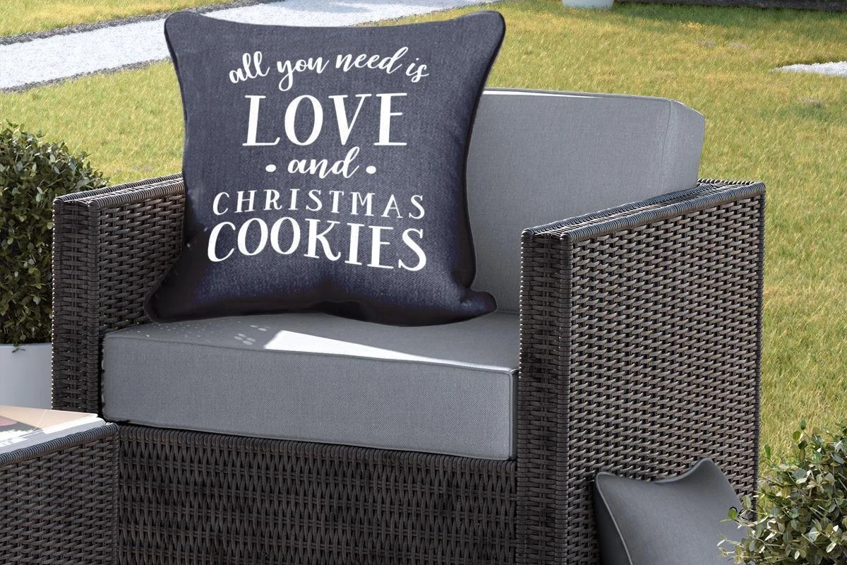 Coussins D'extérieur - Jardin - Citation All You Need Is Love And Christmas Cookies Décoration De Noël Noir - 60x60 Cm 7 Coussins D'extérieur - Jardin - Citation All You Need Is Love And Christmas Cookies Décoration De Noël Noir - 60x60 Cm – Image 5