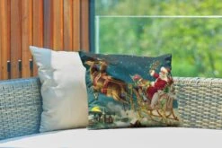 Coussins D'extérieur - Jardin - Père Noël Vintage Avec Traîneau Volant - 50x30 Cm -Jingle Bells Boutique 1200x800 1167