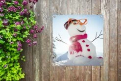 Posters De Posters De Jardin Un Bonhomme De Neige Avec Le Soleil Derrière Lui Crée Une Ambiance De Noël - 50x50 Cm - Toile Jardin - Poster Extérieur