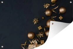 Décorations De Noël Dorées Sur Fond Noir Affiche De Jardin Toile En Vrac 180x120 Cm - Toile De Jardin / Toile D'extérieur / Peintures D'extérieur (décoration De Jardin) XXL / Groot Format!