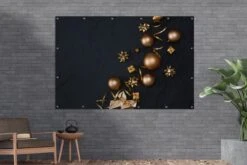 Décorations De Noël Dorées Sur Fond Noir Affiche De Jardin Toile En Vrac 180x120 Cm - Toile De Jardin / Toile D'extérieur / Peintures D'extérieur (décoration De Jardin) XXL / Groot Format! -Jingle Bells Boutique 1200x800 1243