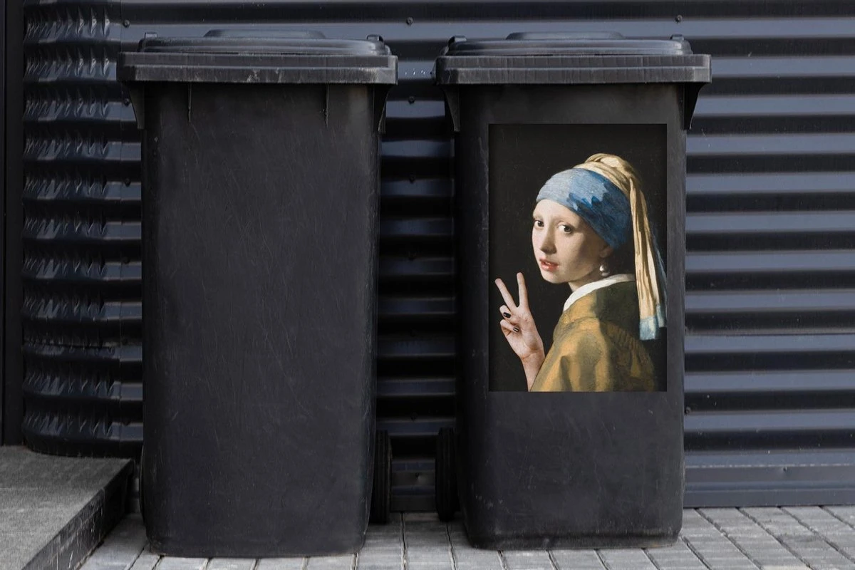 Autocollant De Conteneur Vieux MaîtresIllustrations De Noël - Fille Avec Une Boucle D'oreille De Perle Par Le Vieux Maître Johannes Vermeer Donne Le Signe De La Paix 4 Autocollant De Conteneur Vieux MaîtresIllustrations De Noël - Fille Avec Une Boucle D'oreille De Perle Par Le Vieux Maître Johannes Vermeer Donne Le Signe De La Paix – Image 2