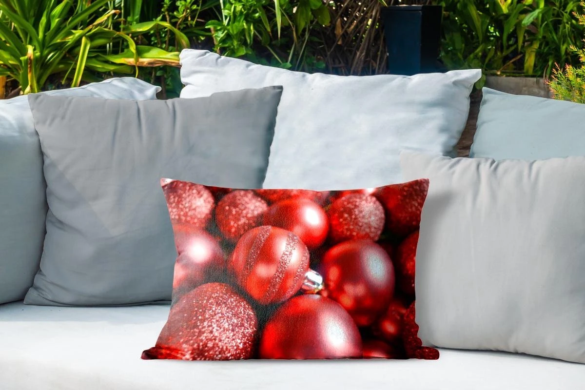 Coussins D'extérieur - Jardin - Boules De Noël Rouges Avec Différentes Textures - 50x30 Cm 6 Coussins D'extérieur - Jardin - Boules De Noël Rouges Avec Différentes Textures - 50x30 Cm – Image 4
