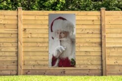 Affiche De Clôture Père Noël Avec Le Doigt Sur La Bouche - 100x200 Cm - Toile De Jardin