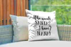 Coussins D'extérieur - Jardin - Citation De Noël Qui A Besoin Du Père Noël ? J'ai Nana! Sur Fond Blanc - 50x50 Cm -Jingle Bells Boutique 1200x800 1511
