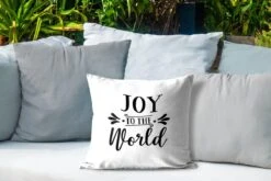 Coussins D'extérieur - Jardin - Citation De Noël Joy Au Monde Sur Fond Blanc - 40x40 Cm -Jingle Bells Boutique 1200x800 1566