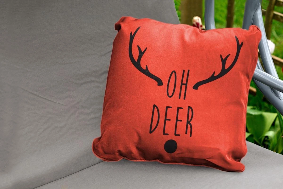 Coussins D'extérieur - Jardin - Citation De Noël Oh Cerf Sur Fond Rouge - 60x60 Cm 4 Coussins D'extérieur - Jardin - Citation De Noël Oh Cerf Sur Fond Rouge - 60x60 Cm – Image 2