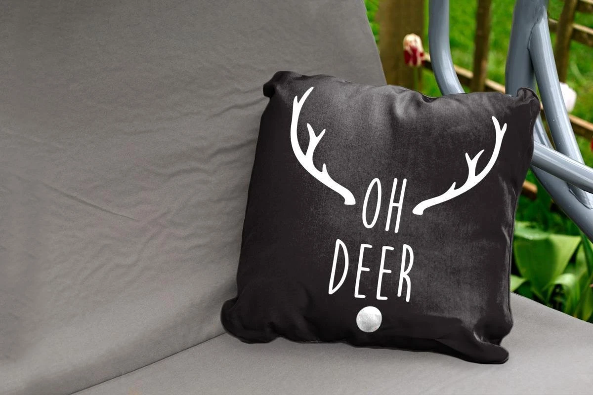 Coussins D'extérieur - Jardin - Citation De Noël Oh Cerf Sur Fond Noir - 50x50 Cm 4 Coussins D'extérieur - Jardin - Citation De Noël Oh Cerf Sur Fond Noir - 50x50 Cm – Image 2
